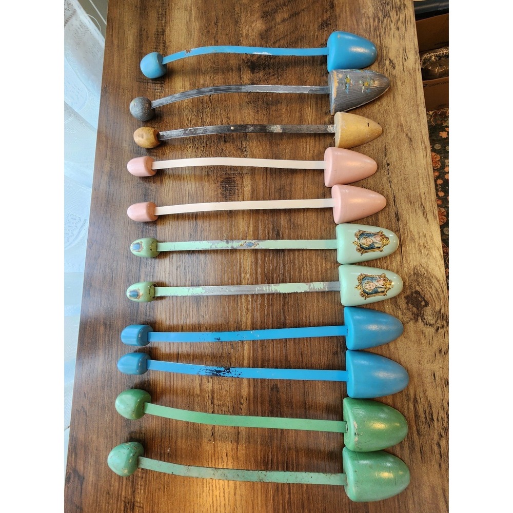 Antique Ladies Shoe Tree Display Props‎ Shapers Stretchers Lot 11 Colorful Wood